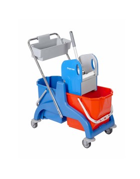 Bundle: Bayersan mop trolley with two 25L buckets and handle