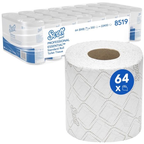 Χαρτί υγείας σε 2φυλλο ρολό Scott Essential. Με 22.400 φύλλα συνολικά. 64 ρολά ανά δέμα (Img 1)