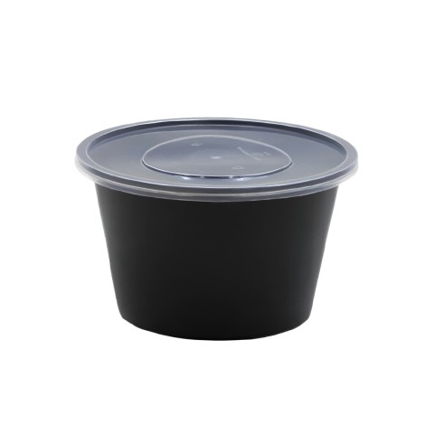Round black PP food container 500ml with clear lid (Img 1)